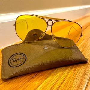 1970's VINTAGE B&L RAY BAN 1/30 1OK GO TRU-GREEN SHOOTERS AVIATOR SUNGLASSES